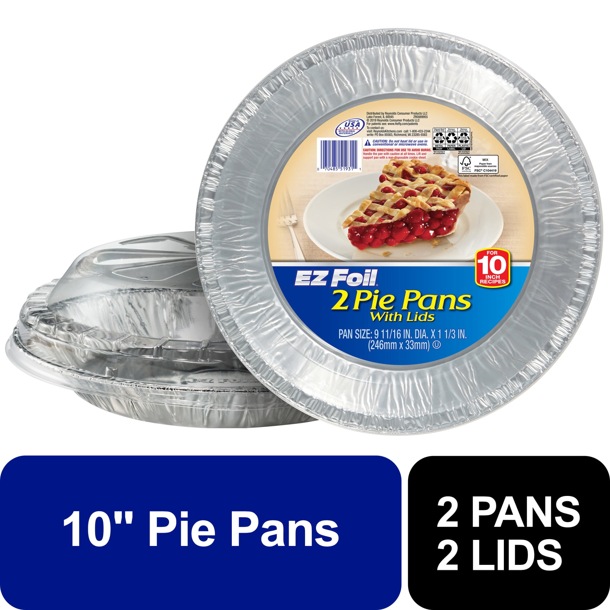 EZ Foil Pie Pans with Lids, Round, 10 Inch, Count