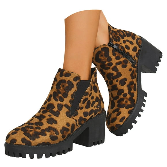 Mepaouo Women's Ankle Boots Chunky Heel Platform Short Booties Lug Sole Chelsea Wedge Winter Dress Shoes