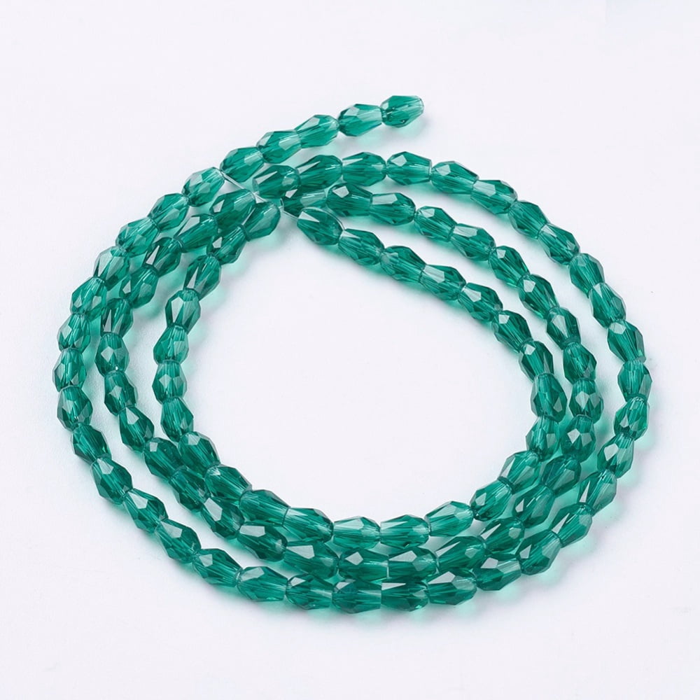 20strands Faceted Glass Beads Strands teardrop Teal 5x3mm Hole: 0.5mm about 85~95pcs/strand 16.5~18.7 inch(42~47.5cm)