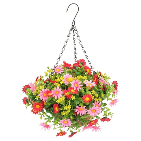 Artificial Flowers in Hanging Basket Hanging Flower Basket Decor Garden ...