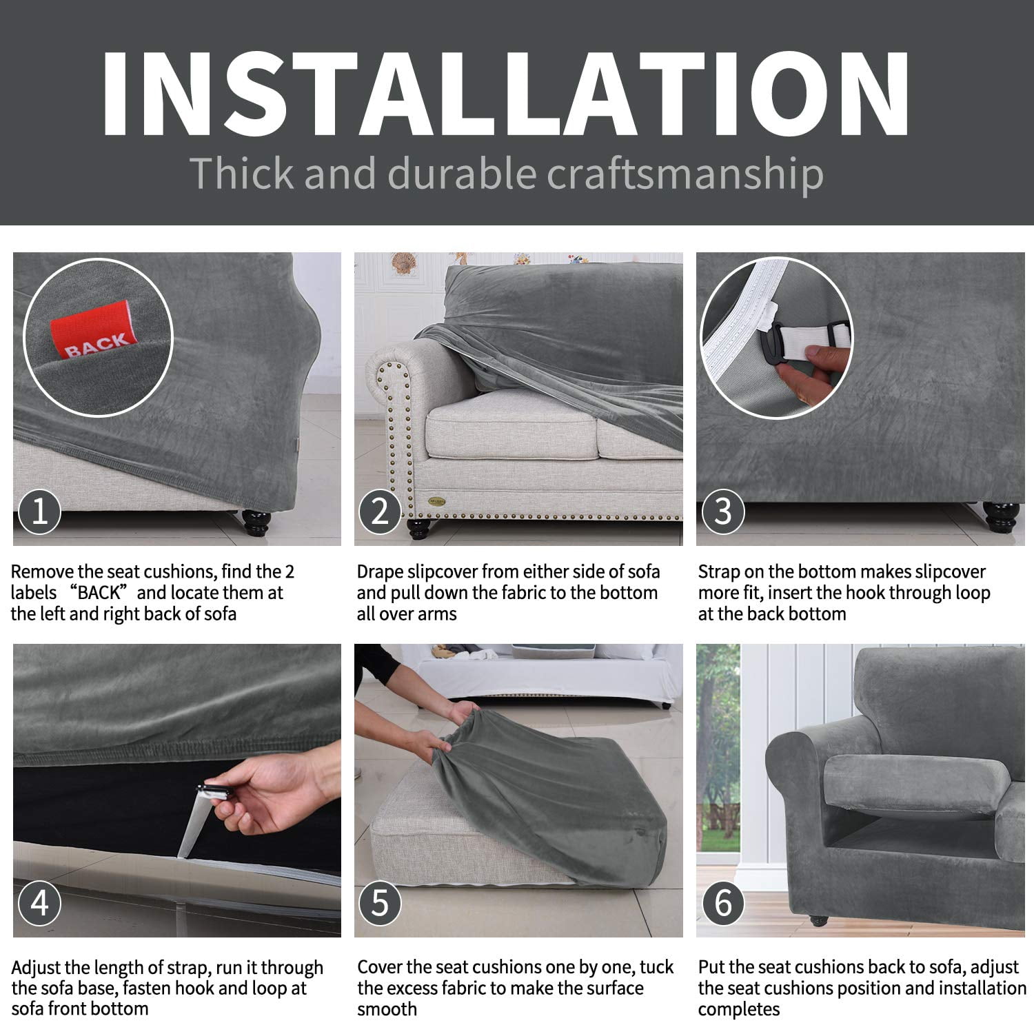 JIATER 3-Piece Sofa Cover Stretch Couch Cover Velvet Sofa Slipcover Furniture Protector with 2 Cushion Covers,Loveseat Gray