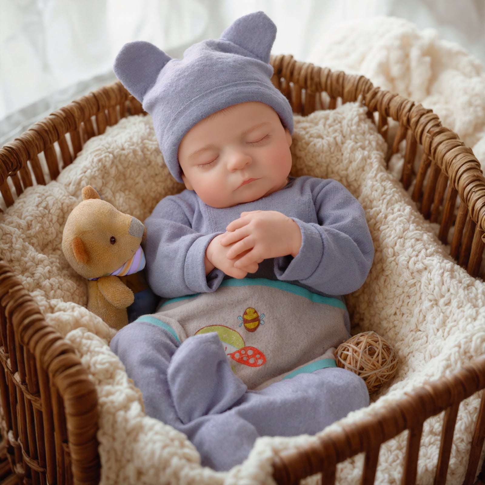 RSG 17 Inch Eyes Closed Sleeping Reborn Baby Doll, Soft Cloth Body with Accessories & Gift Box, Gift for Kids 3+