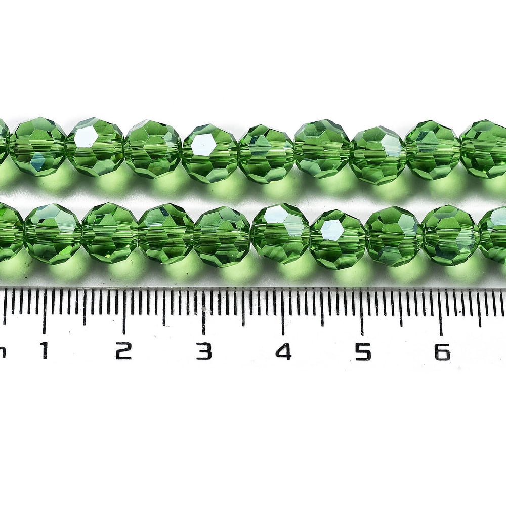 Electroplate Transparent Glass Beads Strands Faceted(32 Facets) Round Pearl Luster Plated Green 8mm Hole: 1mm about 66~69Pc/strand 19.29~19.57 inch