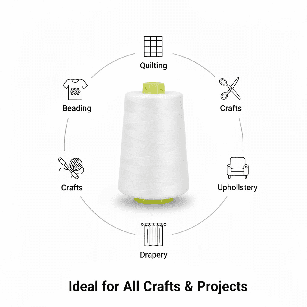 Sedona Designz 6000 Yard Spool White Sewing Thread 100 Percent Polyester All Purpose Overlock Cone