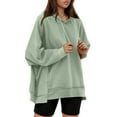 thumbnail image 4 of kamemir Women's Fashion Hoodies & Sweatshirts Women's Oversized Sweatshirt Crew Neck Long Sleeve Casual Slit Pullover Top Fall 2025 Teen Girl Preppy Clothes(Green,L), 4 of 6