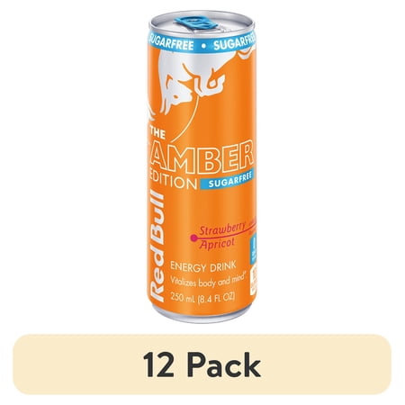 (12 pack) Red Bull Amber Edition Sugarfree Energy Drink, Strawberry Apricot, 80mg Caffeine, 8.4 fl. oz. Can