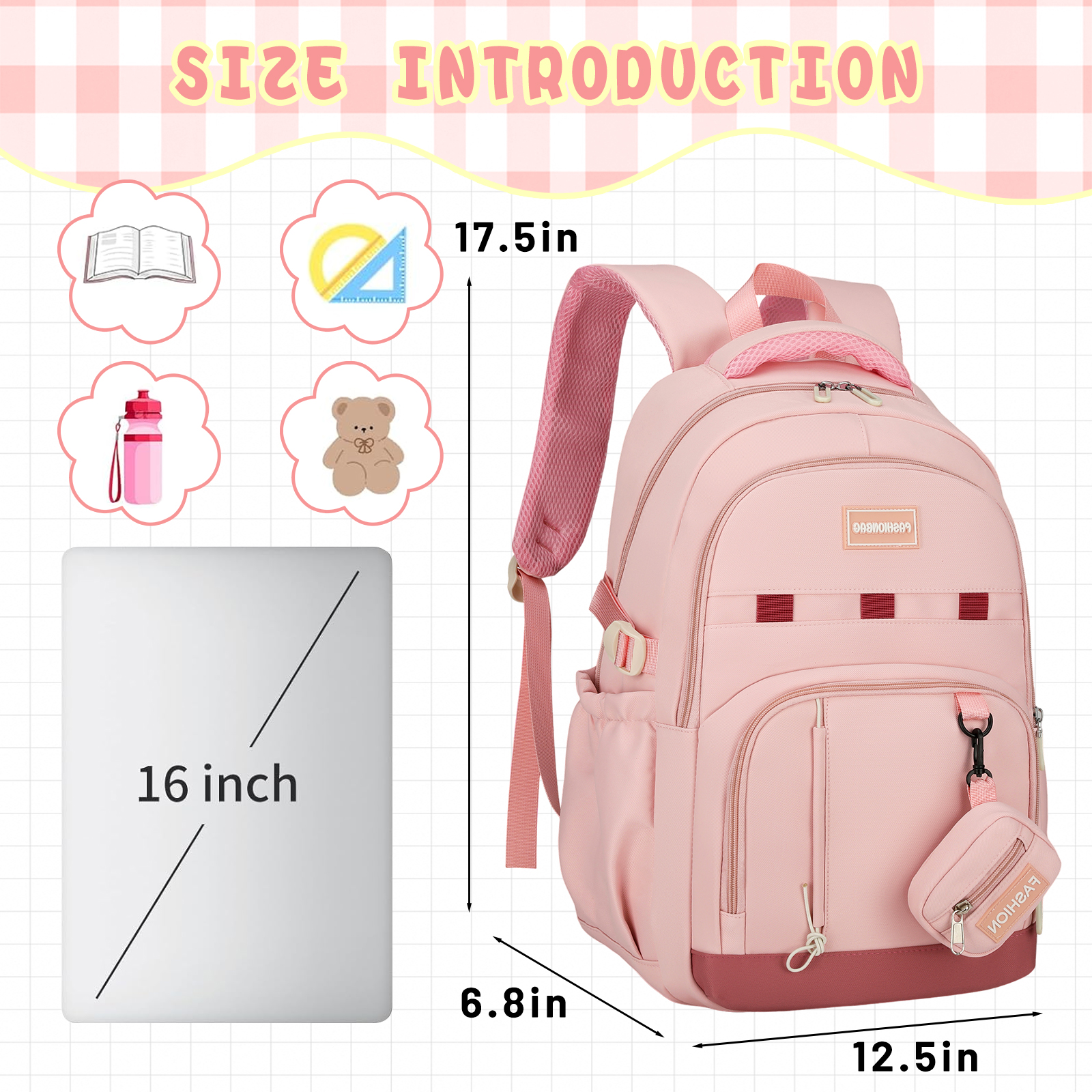 Mochila escolar para universidad, preparatoria y secundaria, moderna, estética, para adolescentes, mujeres, niños y niñas, morada 5