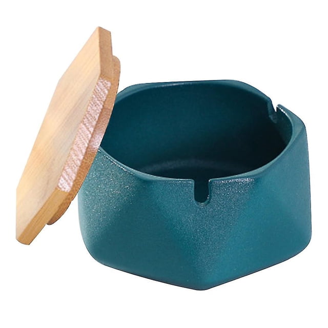 Cenicero de cerámica con tapa, diseño resistente al viento y forma geométrica, cenicero portátil para oficina y hogar