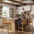 thumbnail image 6 of Bar Stools Set of 2, LEGAHOME 28" Bar Height Bar Stool, Farmhouse Linen Upholstered Bar Stool with Cane Back, Wood Bar Chairs for Kitchen Island Dining Room, Suitable for 40"-42" Table, Tan, 6 of 7