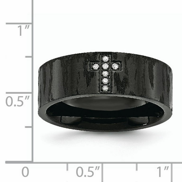 Stainless Steel Black IP-Plated With Diamond Cross Ring