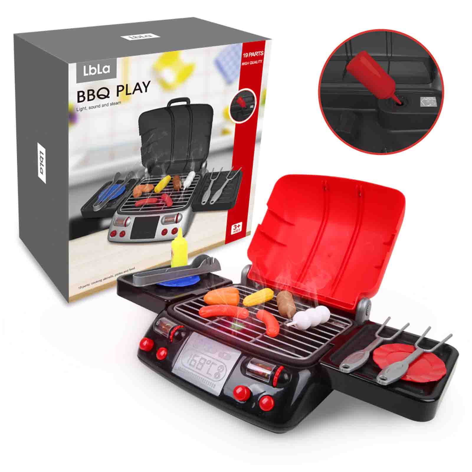 Kids Kitchen BBQ Grill Pretend Play Barbecue Food Cooking Toy Set Light & Smoke 