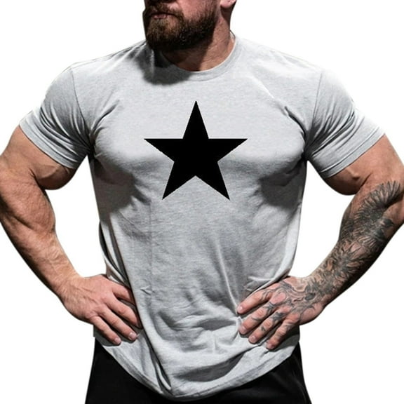 JAKANYQ Men's Tee Shirts Star Print Simple Fashion Short Sleeved Round Neck T Shirt Loose Comfortable