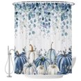 thumbnail image 2 of Shower Curtains for Bathroom, Blue White Pumpkins Waterproof Fabric Shower Curtain, Thanksgiving Fall Blue Eucalyptus Leaves Decorative Bathroom Curtain for Bathtub, 66"x72", No Hooks Included, 2 of 9