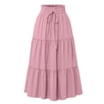 thumbnail image 2 of Women's Elastic Waist Tiered Midi Skirt Drawstring High Waist Ruffle Flowy A Line Skirt Pink XL, 2 of 3