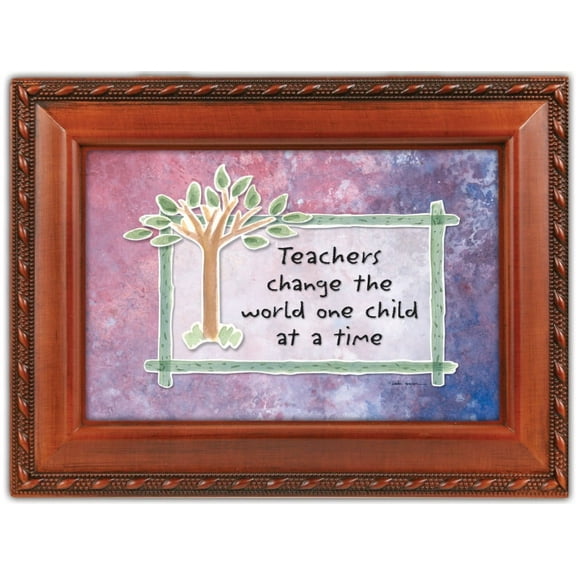 Teachers Change World Woodgrain Rope Trim Jewelry Music Box Plays Wonderful World