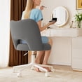thumbnail image 6 of Romorgniz Adjustable Vanity Chair with Backrest Teddy Velvet Swivel Desk Chair with Wheels, Space-Saving Makeup Computer Chair, Grey, 6 of 8