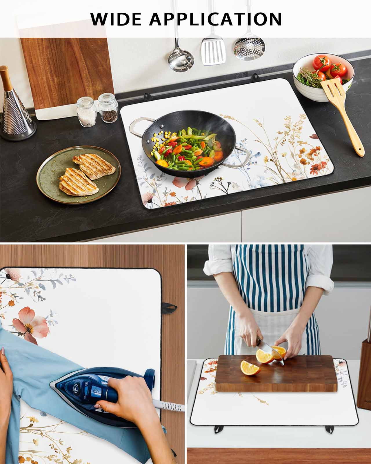 nqOlkjepod Large Induction Cooktop Protector Mat 24"x21", Colorful Flowers Stove Top Covers for Electric Stove, Botanical Garden Florals Herbs Plants Stove Burner Cover Mats, Glass Top Stove Cover