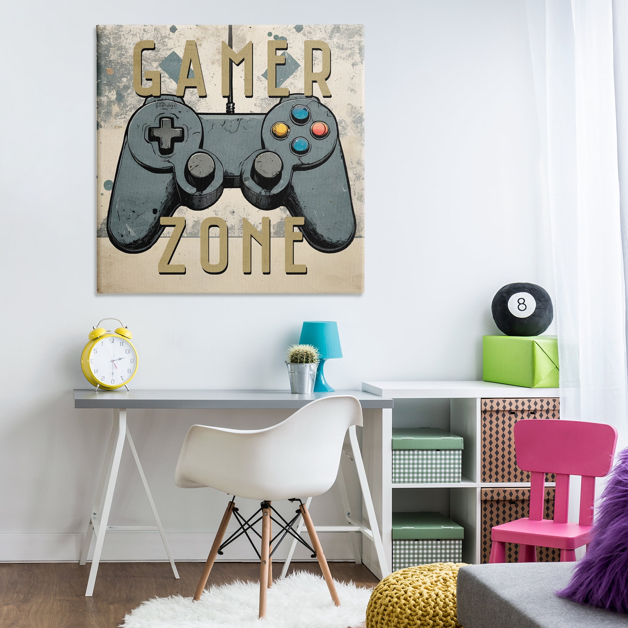 Stupell Industries Vintage Gamer Zone Entertainment Painting Wrapped Canvas Art Print Wall Art, 36 x 36