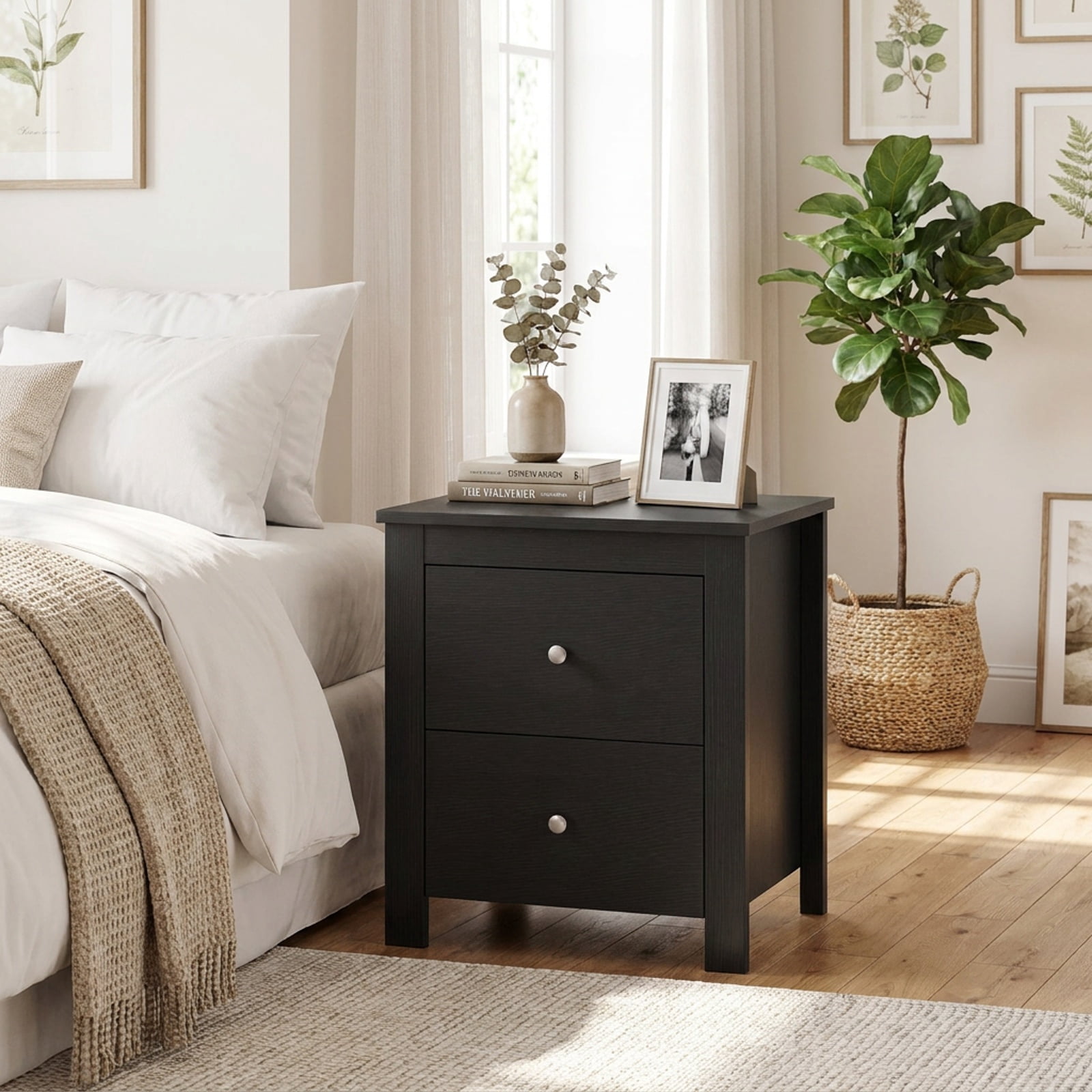 Furnibear Nightstand with 2 Drawers & Storage for Bedroom Living Room Small Spaces for Bedroom Living Room Bedside Sofa Side Small Space, Black