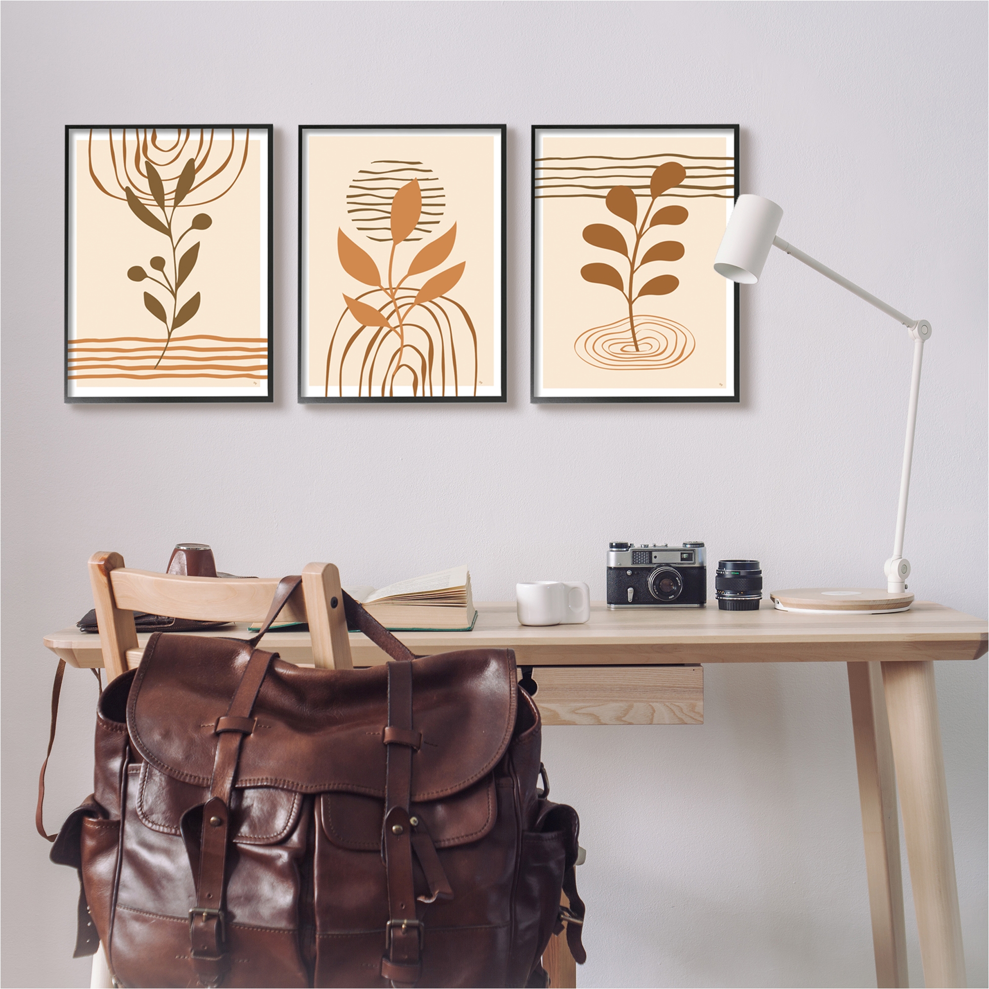 Stupell Industries Beige Boho Sprouts Botanical & Floral Painting Black Framed Art Print Wall Art, 16 x 20