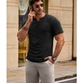 thumbnail image 2 of Ambiloof Men's slim fit muscle skinny V-neck casual t-shirt short sleeve muscle henley t-shirt fashionable business topsBlack/2XL, 2 of 6