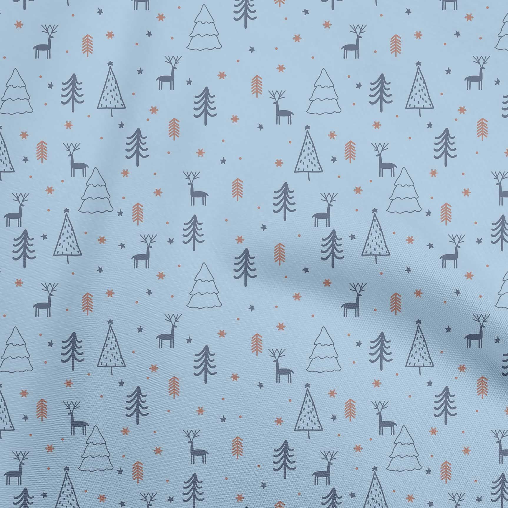oneOone Georgette Viscose Light Blue Fabric Christmas Doodle Sewing Material Print Fabric By The Yard 42 Inch Wide