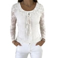 thumbnail image 2 of Bixock Summer Women's Tops,Long Sleeve Shirts for Women,Blouse for Women Solid Color Crew Neck Long Sleeve Back Lace Pullover Tops, 2 of 5