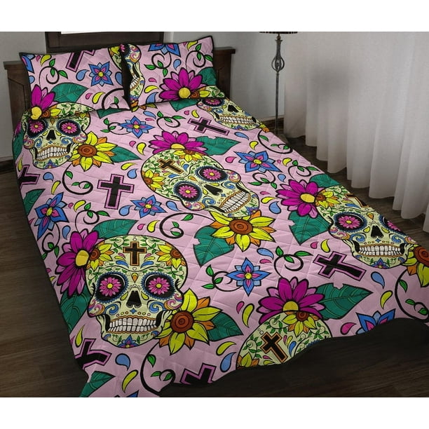 Juego de edredón con estampado de calaveras de colores Suger