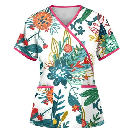 

EKOUSN Comfort Scrubs Women s Grey Owls V Neck Scrub Top(Black M)