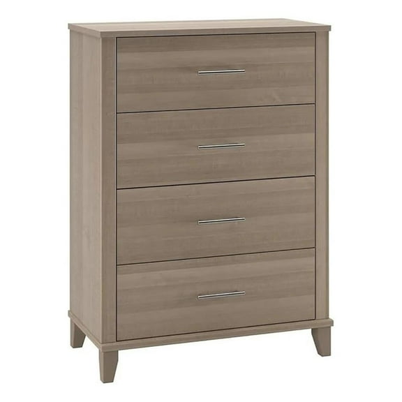 Pemberly Row Transitional Wood Chest of Drawers in Ash Gray/Satin Nickel