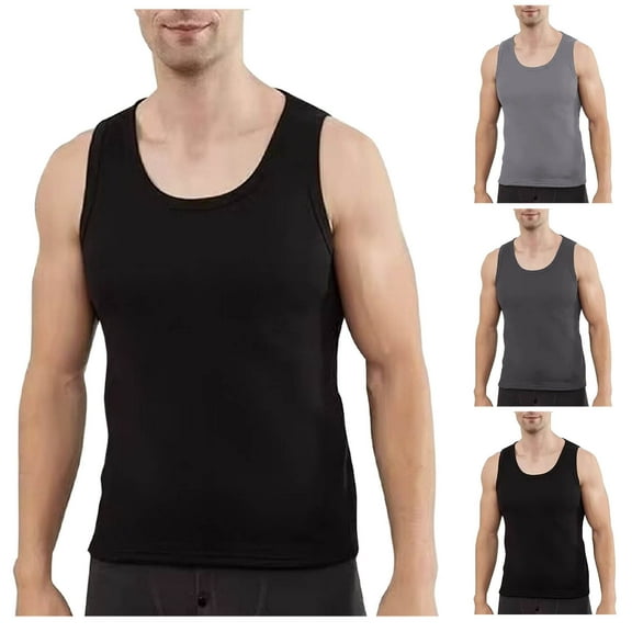 Bovxnpu Mens Fleece Lined Thermal Top Pajamas Top, Men Thermal Tops Fleece Lined Thermal Vests Keep Warm Thermal Sleeveless Vests Tank Tops