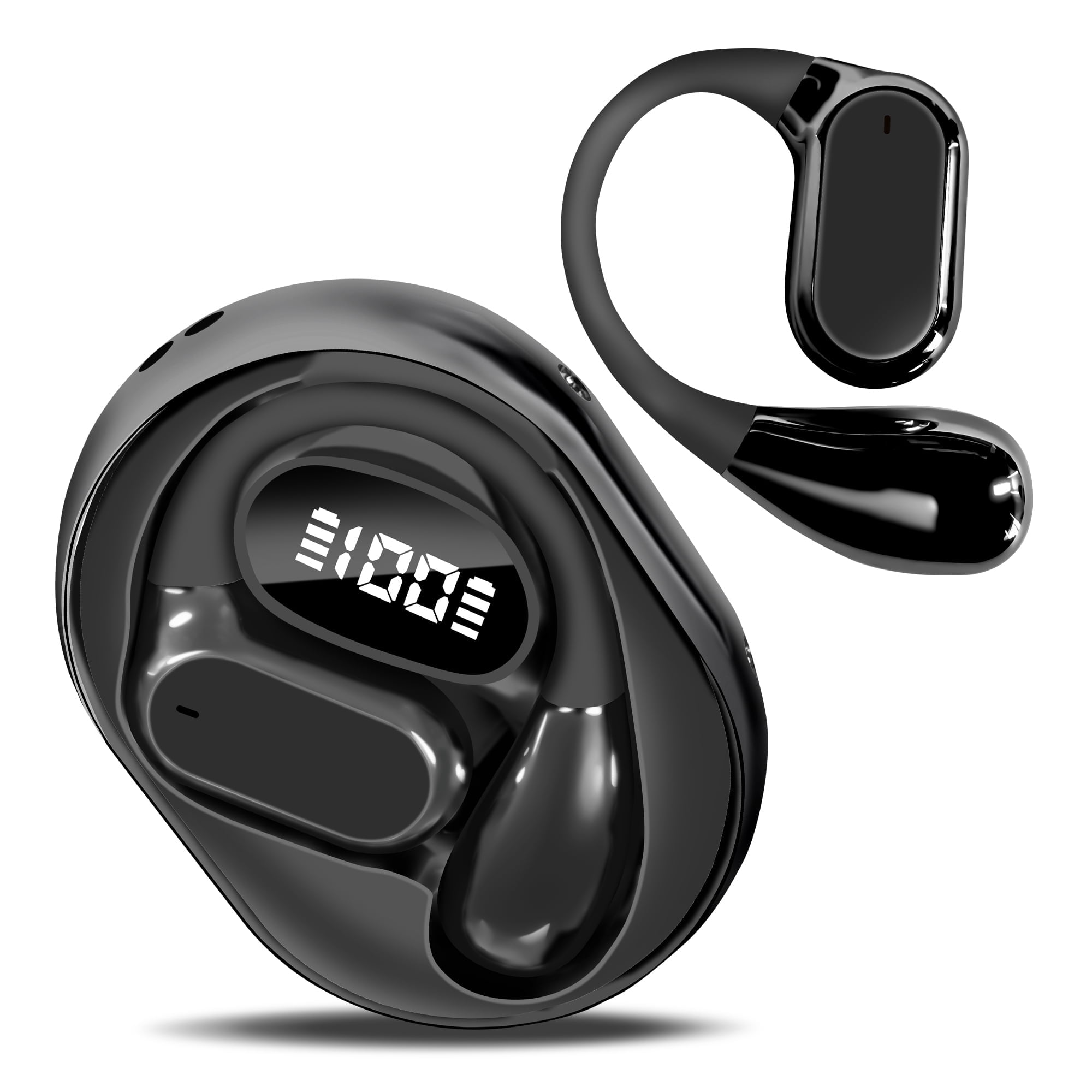 True Wireless Stereo Earphone, Open Ear Touch Control Bluetooth Headphone with Earhook, Type-C Charging Earphone for Meeting/Travel/Video/Game, Black