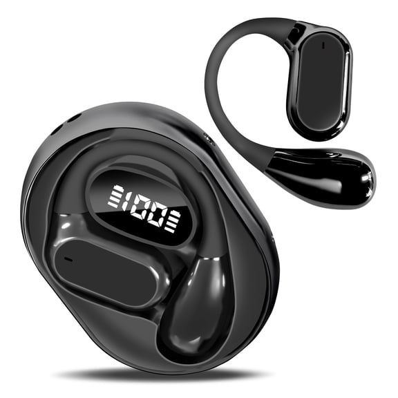 True Wireless Stereo Earphone, Open Ear Touch Control Bluetooth Headphone with Earhook, Type-C Charging Earphone for Meeting/Travel/Video/Game, Black