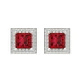 thumbnail image 3 of 2.24 Ct Princess Cut Halo Studs Red Ruby 14K White Solid Solid Gold Everyday Dainty Earrings Screw Back, 3 of 7