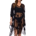 thumbnail image 6 of AGWOLF Elegant Lace Beach Cover Up for Women Bathing Suit Cover Up Sheer Tassel Hem Swimsuit Coverup for Poolside Seaside Black Free Size, 6 of 8