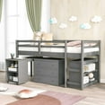 thumbnail image 2 of Harper & Bright Designs Twin Loft Bed Low Study Twin Size Bed with Cabinet and Rolling Portable Desk (Grey), 2 of 14