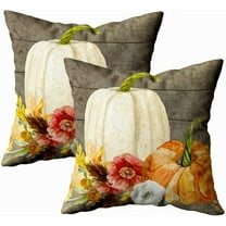 Sofa Pillow Covers, Zippered Pillowcases 18X18Inch 2 Pack Throw Pillow Covers Watercolor White Pumpkin red Poppy Fall Leaf Wood for Home Sofa