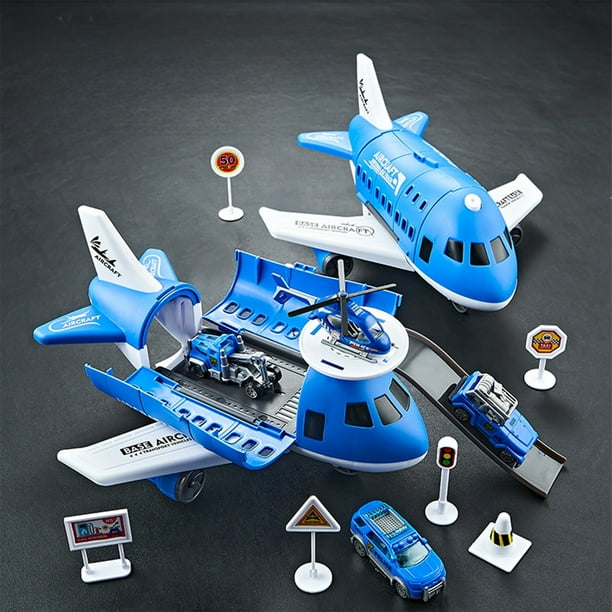 Blue Airplane Toy With Storage Track And Inertia Cars