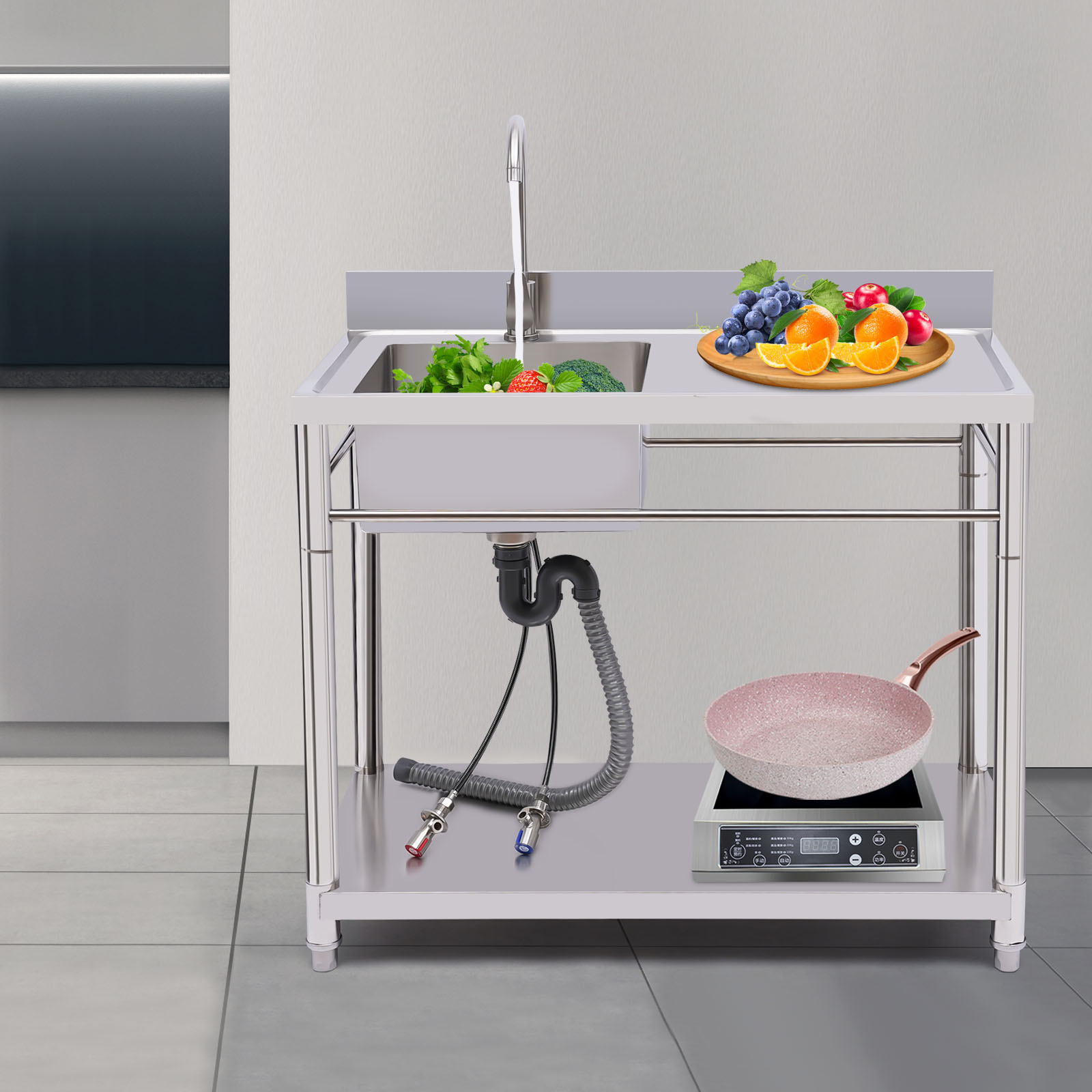 Commercial Stainless Steel 1 Compartment Kitchen Sink Utility Sink W/ Faucet for Kitchen, Restaurant