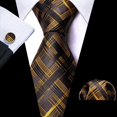 thumbnail image 3 of Set de corbatas Barry.Wang de seda a cuadros, 150 cm, con gemelos, 3 of 7