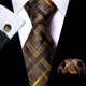thumbnail image 3 of Set de corbatas Barry.Wang de seda a cuadros, 150 cm, con gemelos, 3 of 7