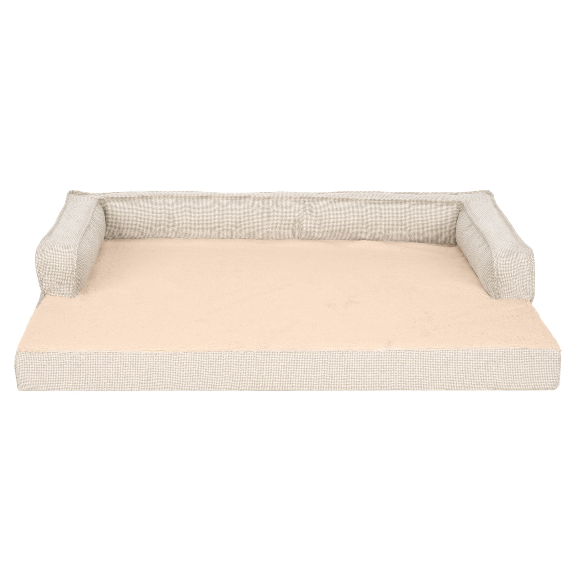 FurHaven Pet Products Plush & Decor Check Comfy Couch Orthopedic Pet Bed for Dogs & Cats - Wheat, Large
