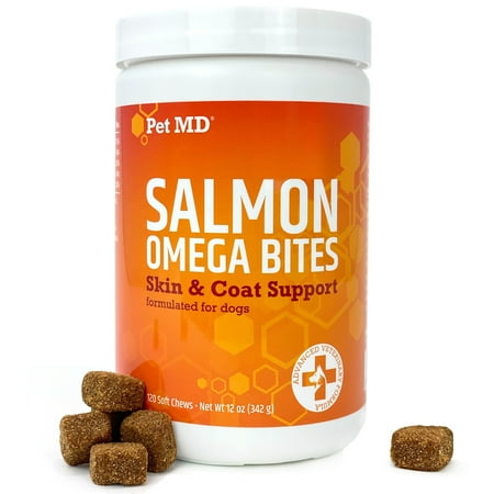 UPC: 0850012848233 | Pet MD Salmon Omega Bites Skin & Coat Support Soft Chews for Dogs 120 Count