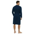 thumbnail image 5 of Defitshape Men's Cotton Long Robe Soft Long Sleeve Summer Spring Lightweight Knee Length Pocket Comfy House SPA Hotel Hot Tub V Neck Bathrobe Dark Blue Large, 5 of 5