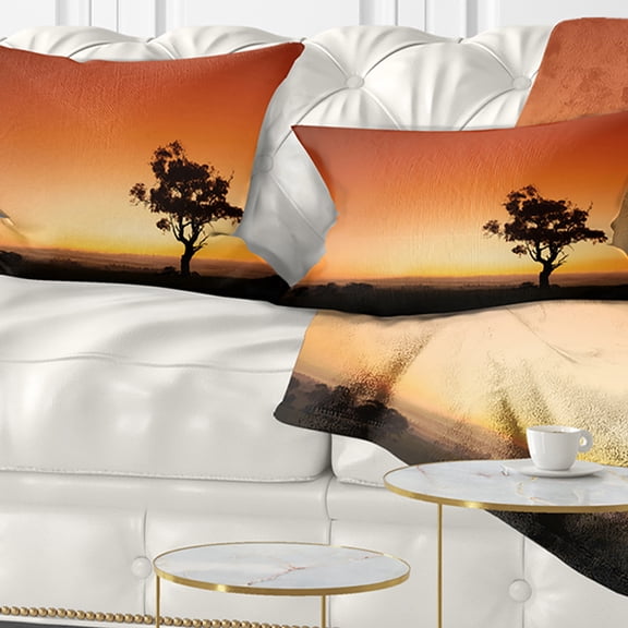 Designart Sunrise with Lonely Tree - Landscape Printed Throw Pillow - 12x20