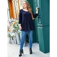 thumbnail image 3 of LARACE Women's 3/4 Sleeve Tees for Women Round Neck Crochet Flowy Casual Shirts Blouses Tops NavyBlue 1X, 3 of 8