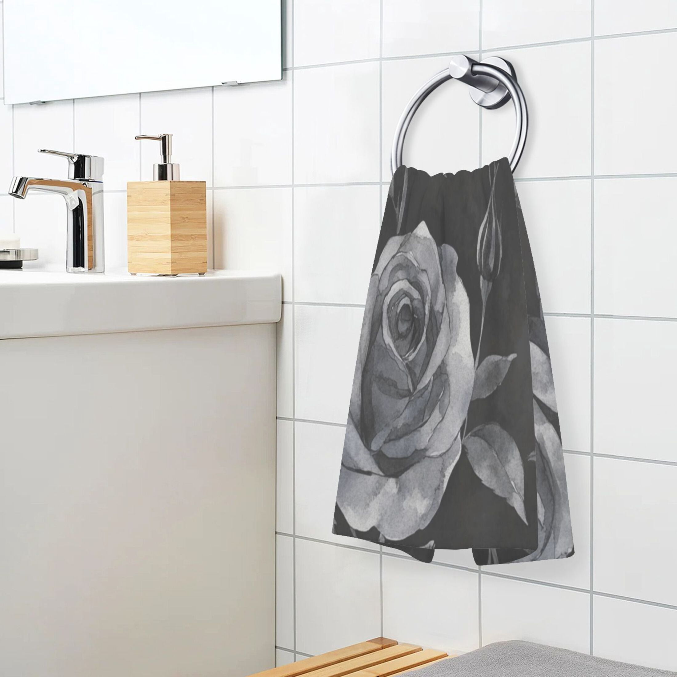 Cotton Towel Two-Piece 16x28 Inch One Sizex2 Face Towel Set Towel Set Cotton Hand Bath Towel Bathroom Beach Black Roses Seamless