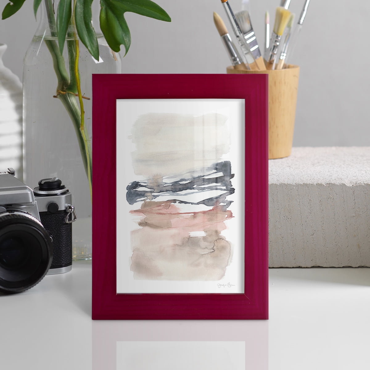 Tiered Horizon Line I -Framed Print w/glass-Cherry Red
