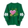 thumbnail image 2 of St. Patrick's Day Sweatshirt for Women Glitter Shamrocks Heart Graphic Crewneck Long Sleeve Loose Fit Soft Festival Apparel Holiday Party Gift, 2 of 5