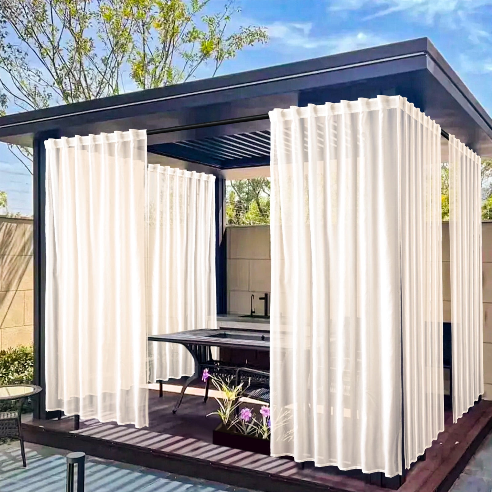 Xhegex Waterproof Outdoor Curtains for Patio, Light Filtering Privacy Weatherproof Grommet Outside Curtains for Porch, Pergola, Cabana, 1 Panel, 52W x 84L inch, Champagne